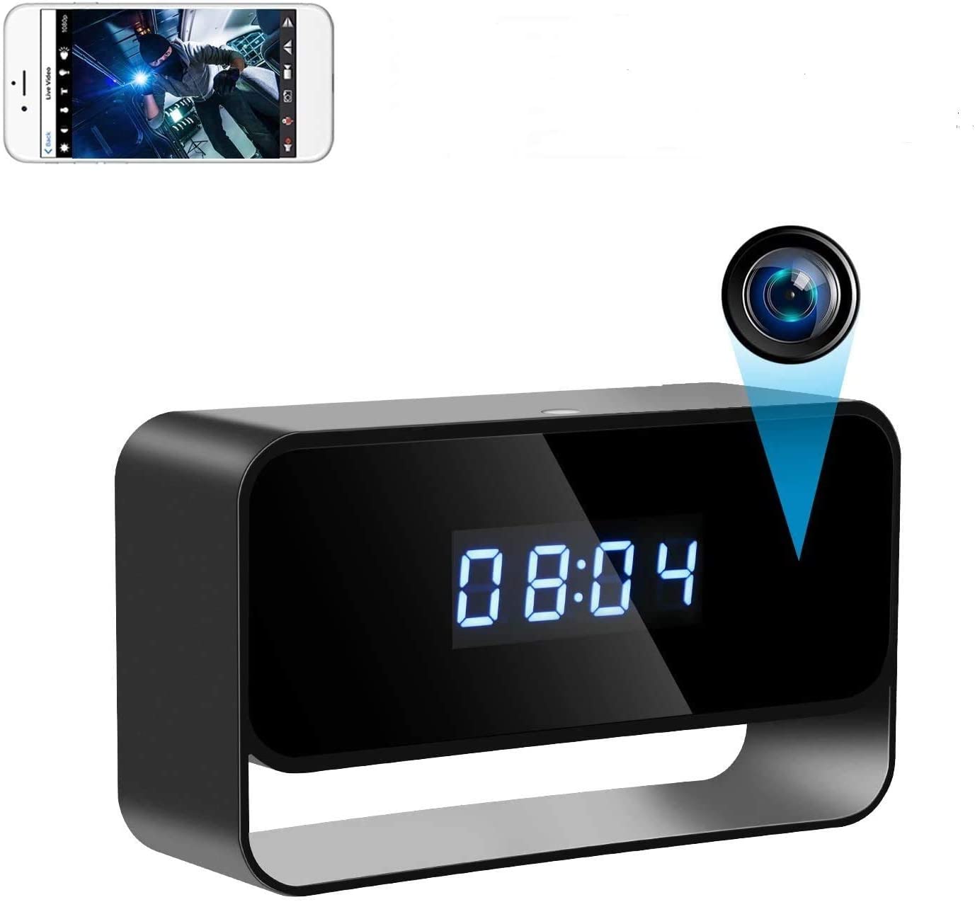 Hidden Camera Alarm Clock Spy Camera WiFi Cameras Wireless Mini Nanny Cam Motion Detection Home Surveillance Security Super Night Vision Temperature Display