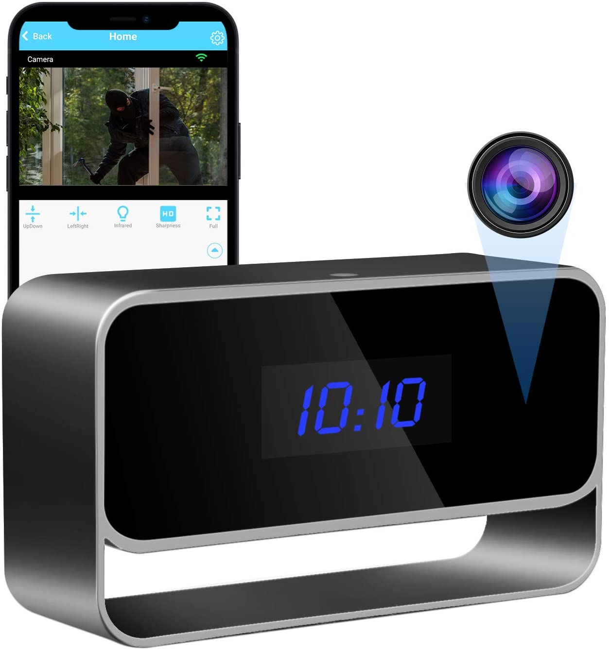 Hidden Camera Clock True 1080P WiFi Spy Camera Nanny Cam Home Security Motion Detective Alarm & Record Live Stream on App Strong Night Vision
