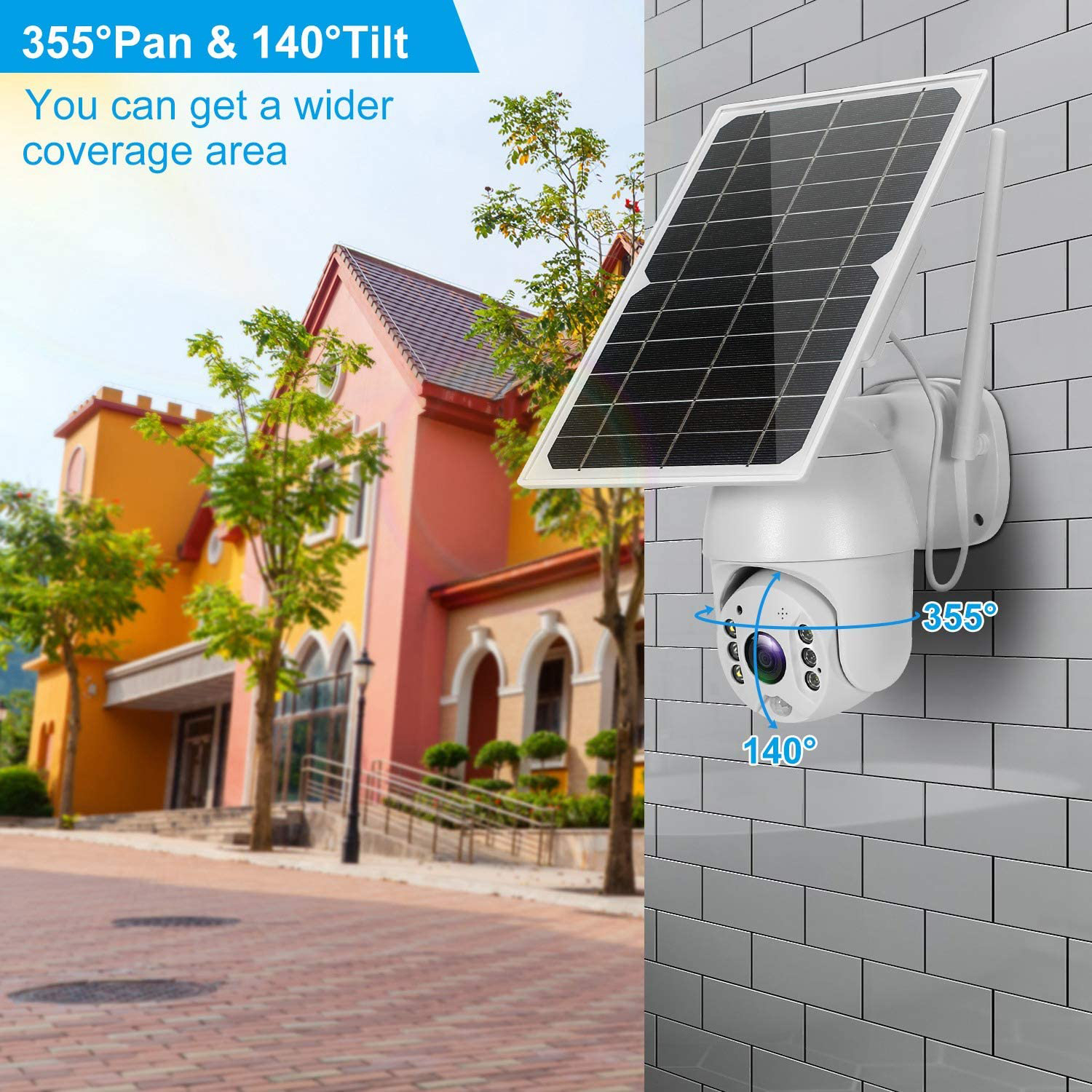 Outdoor Solar Security Camera 1080P Waterproof Dome Camera WiFi PTZ Pan