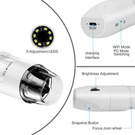 Wireless Digital Microscope Handheld USB Microscope Camera with 8 Adjustable LED Lights HD 1080P Wi-Fi Endoscope 50x to 1000x Magnification for Android, iOS Phone,PC, Tablet Built-in Battery